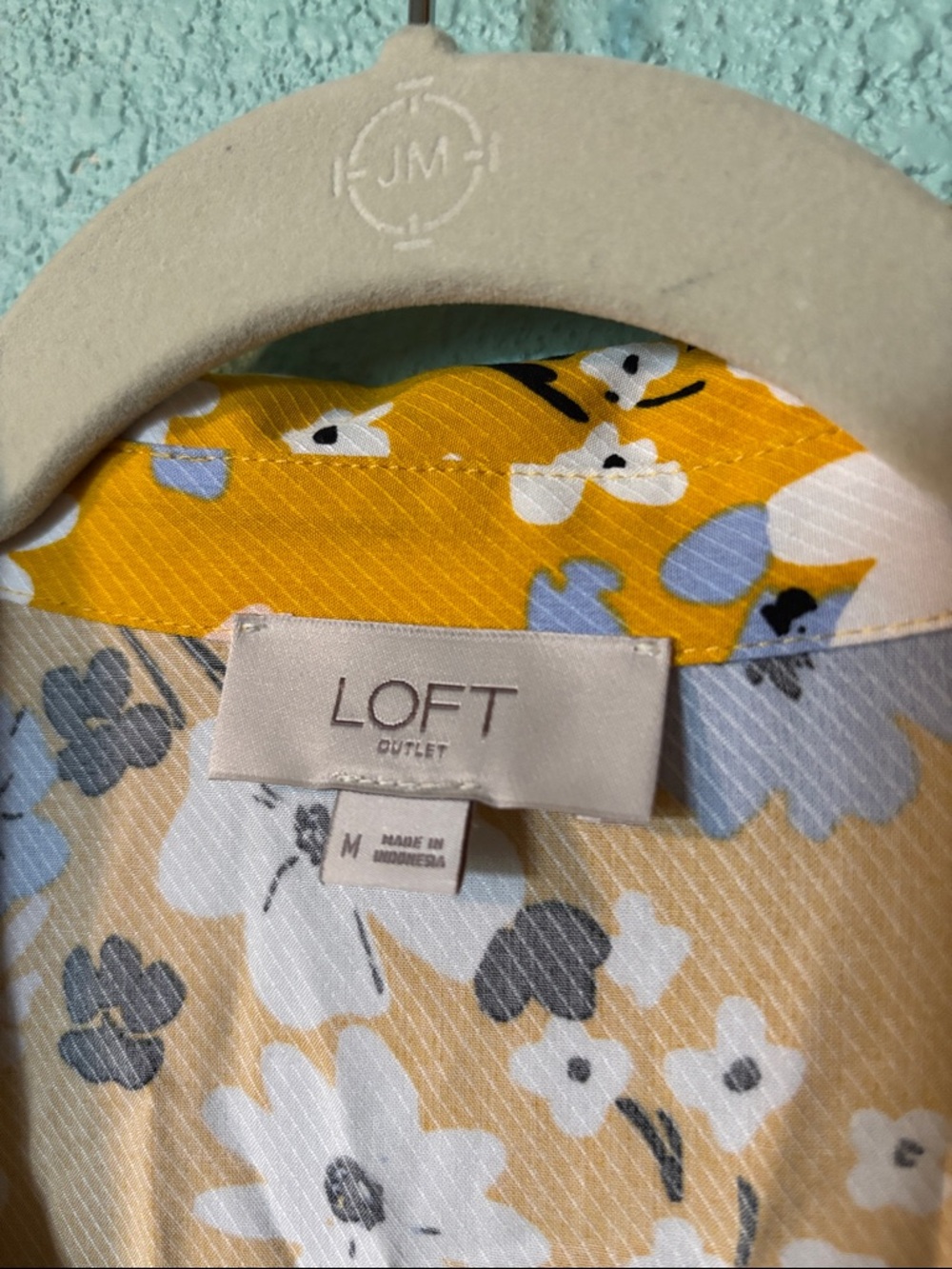 LOFT Outlet Mustard Floral Button-Front Drawstring Waist Dress, Medium, like new - Picture 2 of 7